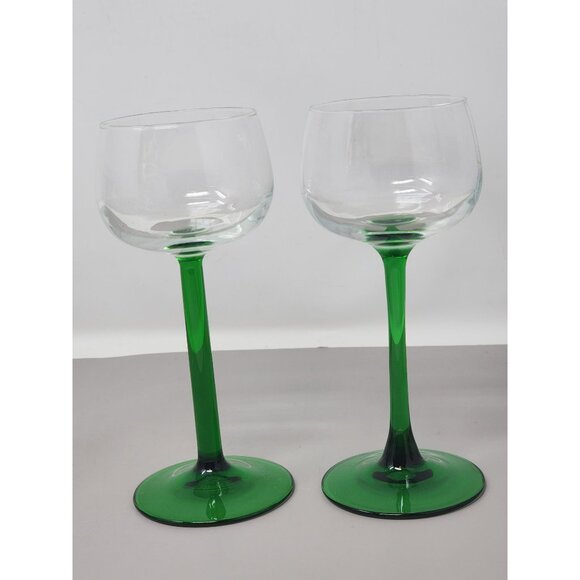 Vintage Green-Stemmed Crystal Wine Glasses Set Of‎ 2 - Picture 1 of 10